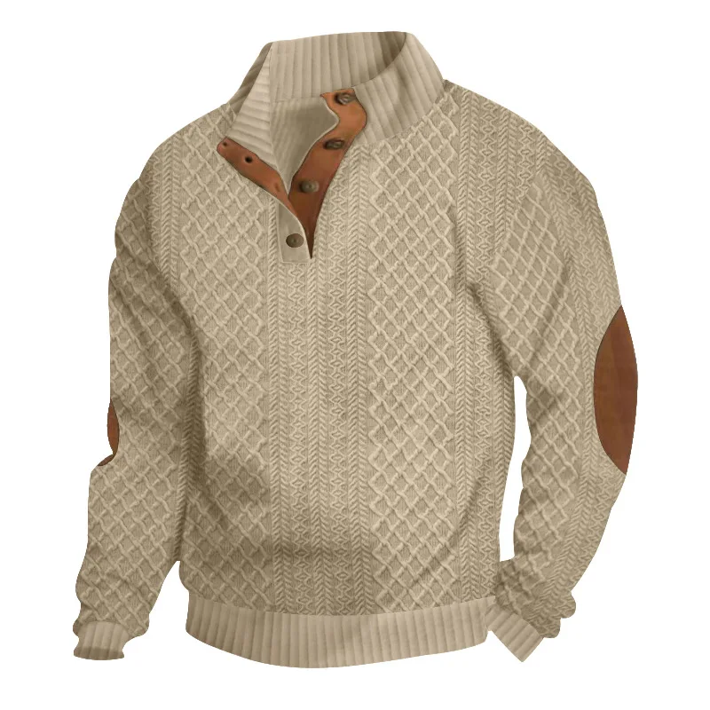 

Men's Fashion Pullover Jacquard Design O-neck Long Sleeve Top Casual Soft Sweatshirt Spring Autumu Clothing