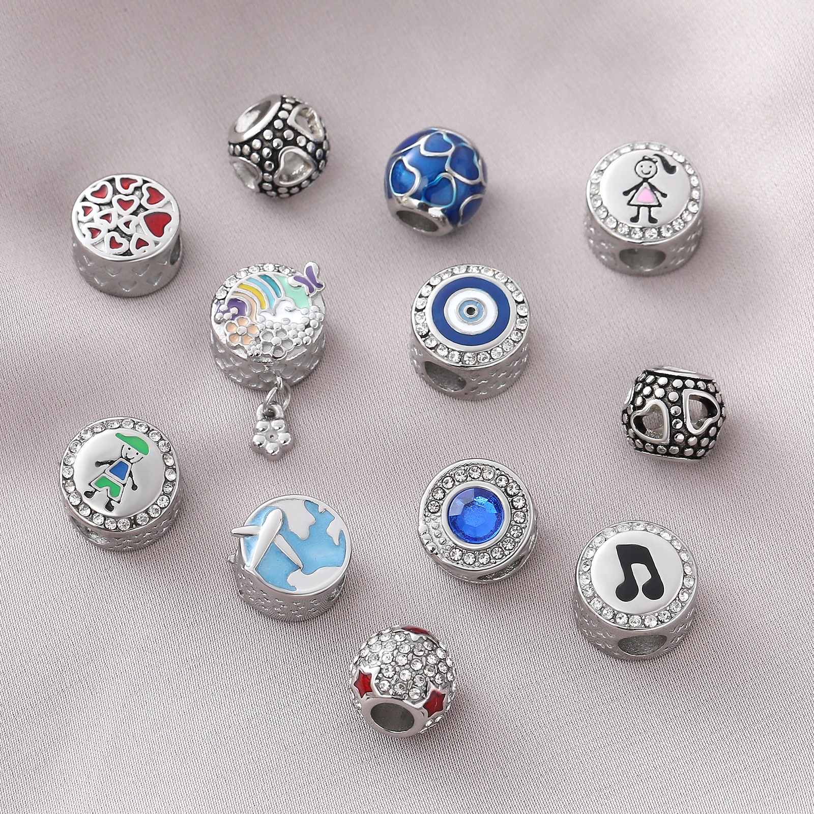2024 neue Silber Farbe Nette Herz Stern Böse Augen Flugzeug Jungen Mädchen Perlen Fit Original Armband DIY Für Frauen Mädchen schmuck Geschenk – Detail 5
