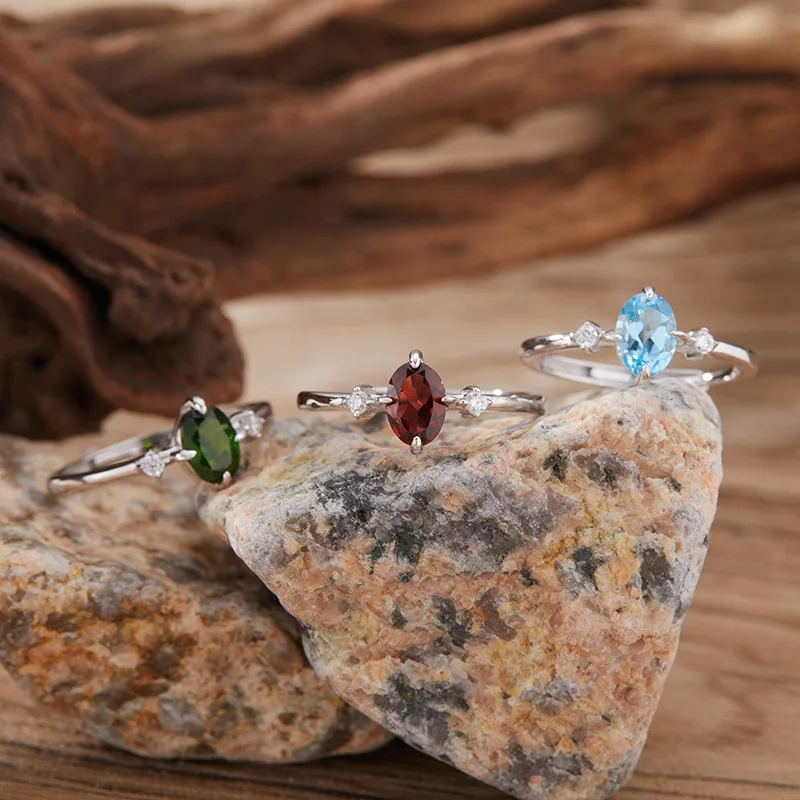 

Кольцо из чистого серебра 925 пробы с красочным драгоценным камнем для женщин, натуральный топаз, гранат, диопсид, перидот, простое универсальное кольцо, оптовая продажа
