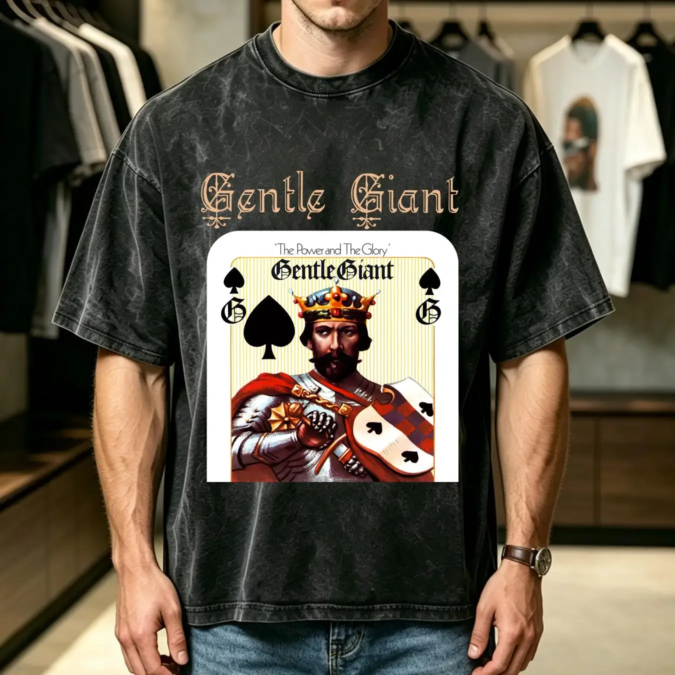 washed T Shirt The Power and Glory Men's Regular Size Cotton Gentle Giant vintage Washed Breathable Comfortable