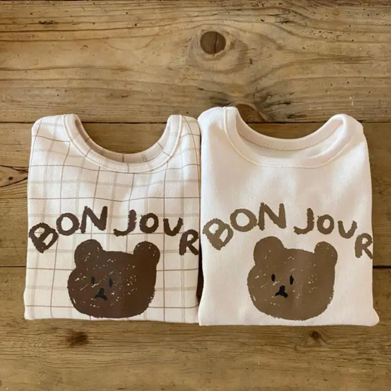 2024 Herfst Nieuwe Baby Lange Mouw T-Shirts Jongens Meisjes Cartoon Print Casual Pullover Baby Geruite Veelzijdige Onderkant Shirt Tops