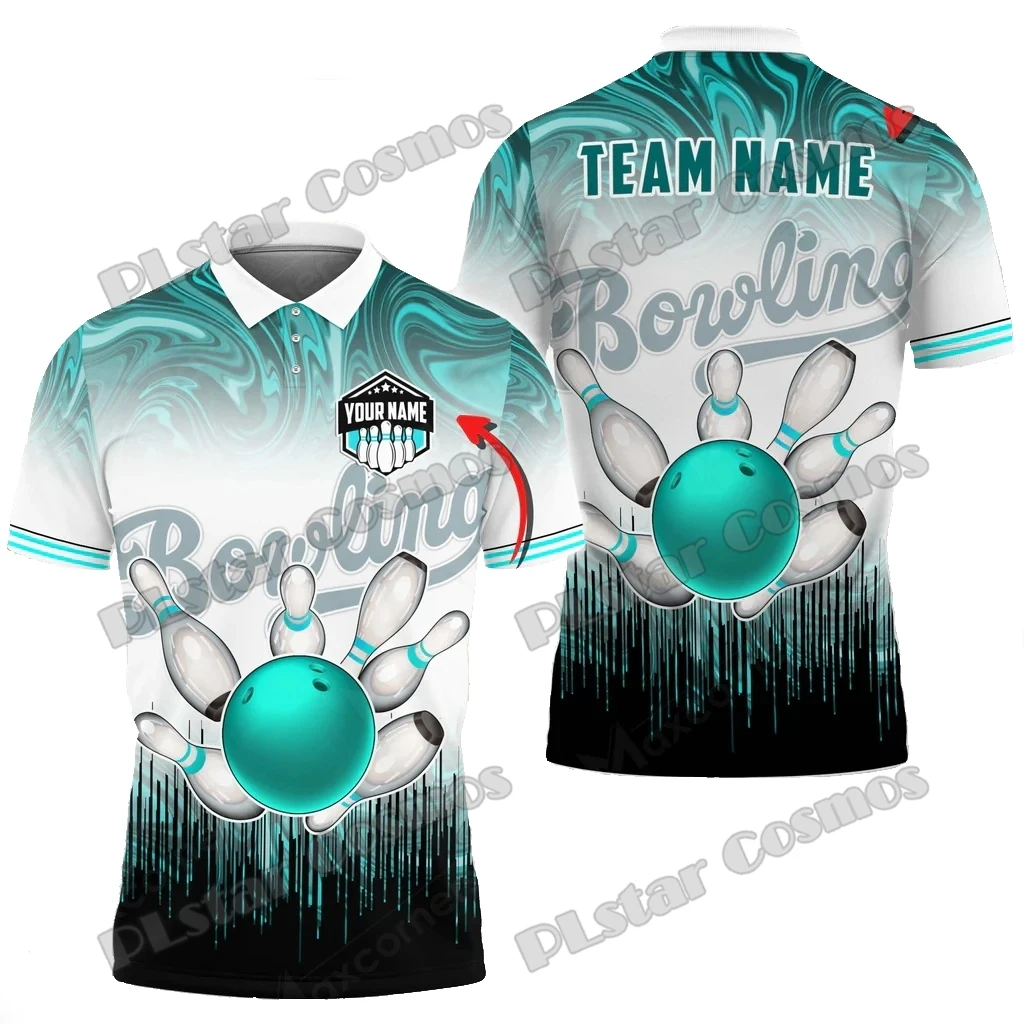 

Bowling Ball And Pins Hologram Waves Multicolor Custom Name 3D Printed Men's Polo Shirt Summer Unisex Casual Polo shirt WK226