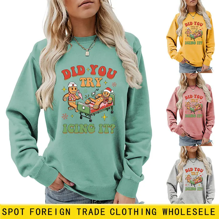 Autumn Winter Women's O-neck Long Sleeved Christmas Pattern Female Cartoon Printed Casual Pullovers Lady's Thick Sweatshirt