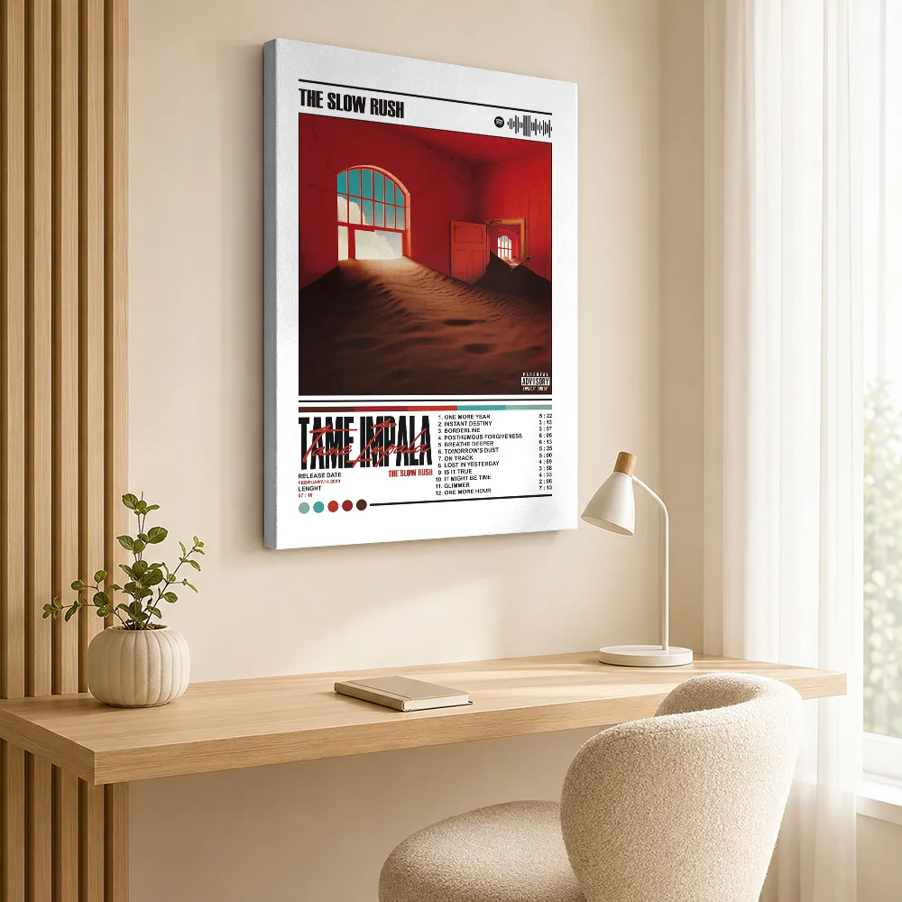 Tame Impala - The Slow Rush Album Framed Canvas Poster Personalized Retro Music Wall Art for Bedroom Decor Gift for Collectors