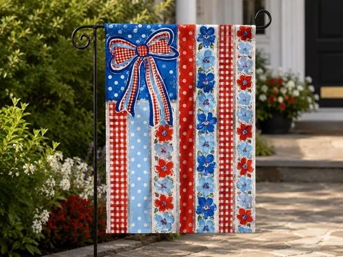 Patriotic Garden Flag Red White Blue Floral Bow Outdoor Yard Porch Decor AAV hhz
