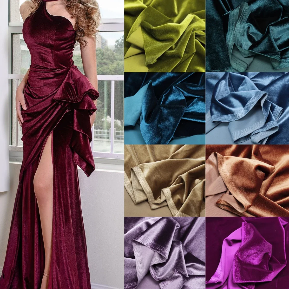 Tessuto di velluto dorato premium Velluto non invertito Velluto elastico morbido cucito Abito Cheongsam Abbigliamento Tessuto Sfondo Disposizione