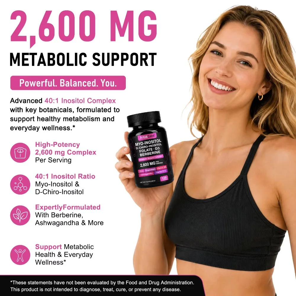 Myo Inositol D Chiro Inositol Berberine Ashwagandha 40 1 Women Hormone Balance Metabolic Support Capsules Non GMO 120 Count