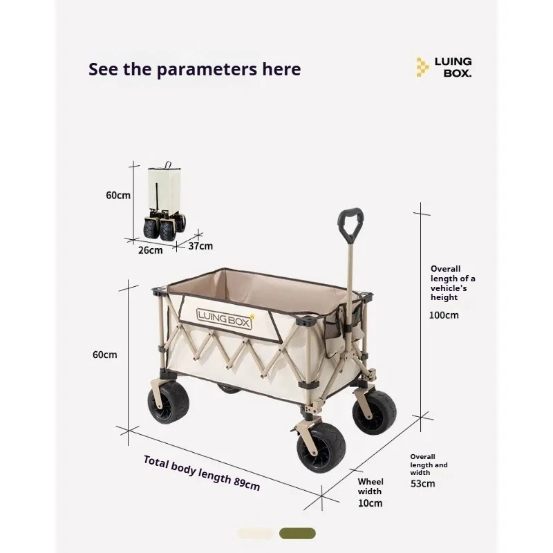 LUINGBOX Camping Cart 600D Oxford พับ Heavy Duty Utility Wagon ขนาดใหญ่ความจุสําหรับปิกนิกกลางแจ้งเดินป่าและท่องเที่ยว