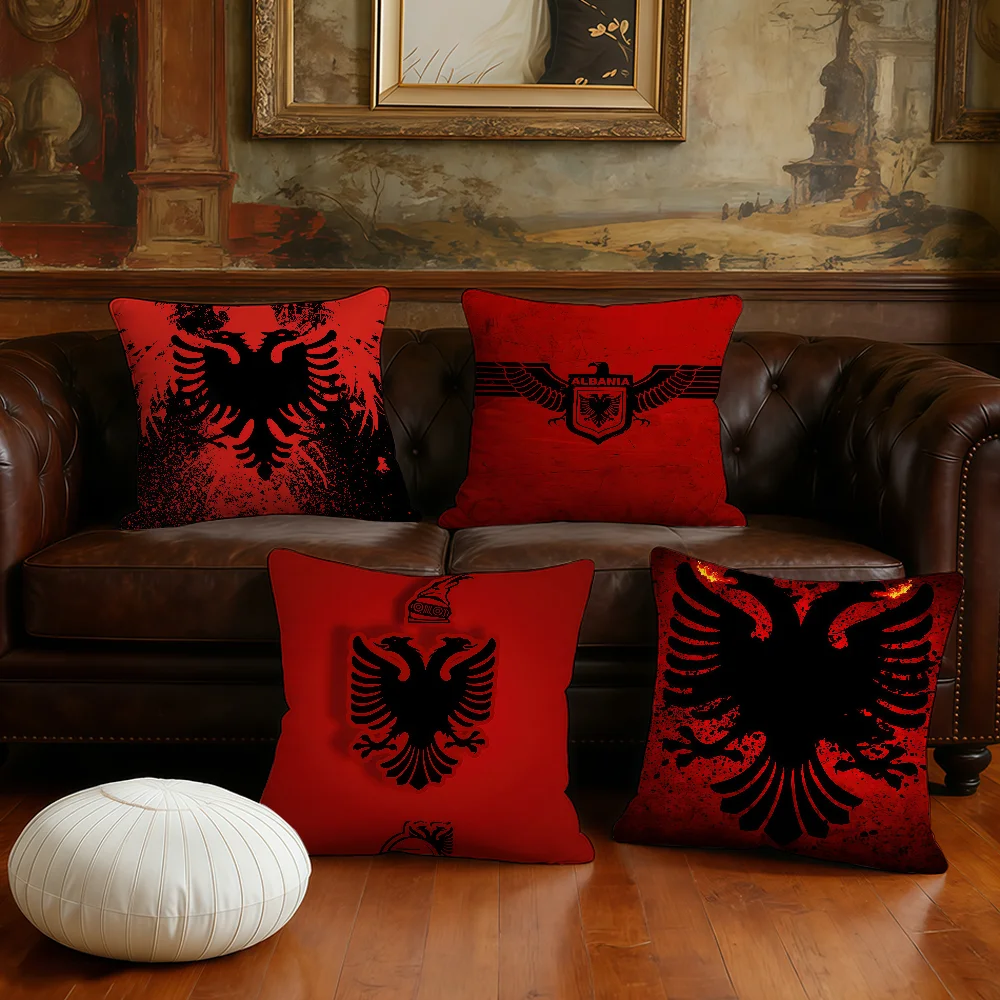 A-Albania flag cushion cover Plush Fabric Soft Double Sided Print Sofa Cushion Cover Throw Pillow Covers