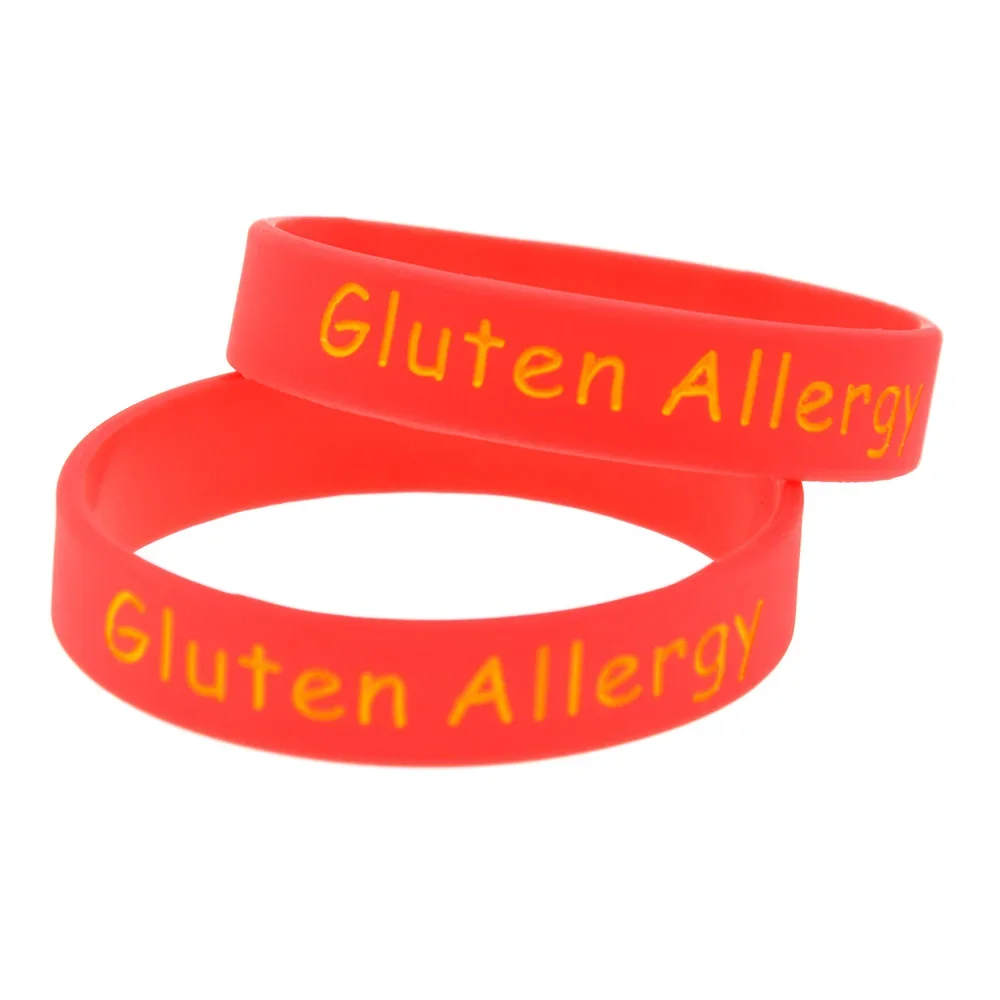 50 Pcs Alert Gluten Allergy Silicone Rubber Wristband Medical Bracelet Kids Size 5 Colors