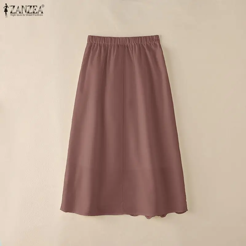 Elegant Women's Lace Patchwork Midi Skirts Embroidered A-Line Long Skirt ZANZEA Summer Casual Elastic Waist Faldas de Mujer