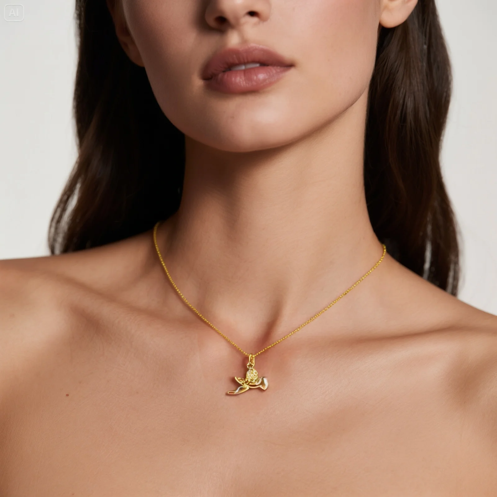 1pc Angel 3D Pendant Charm Necklace Stylish 18K Gold Plated Brass Curb Link Chain Retro Charms Necklace For Women 45cm+ 5cm Long view 3