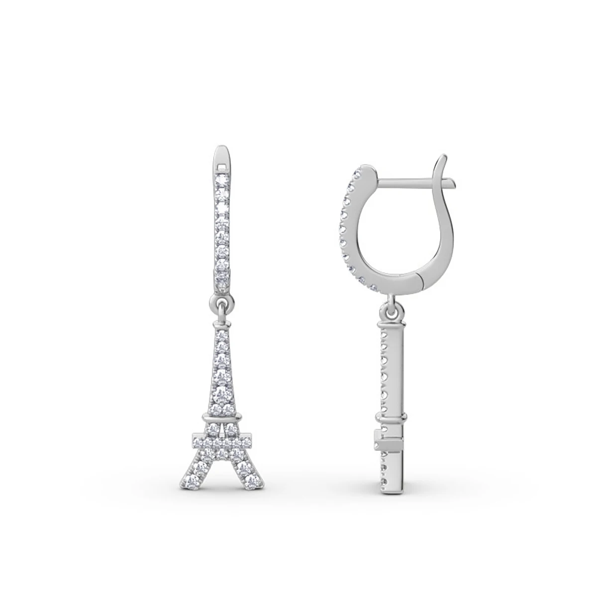 925 Sterling Silver Eiffel Tower Moissanite Dangle Earrings for Women Drop Earrings Paris Themed Sparkling Travel Jewelry Gifts