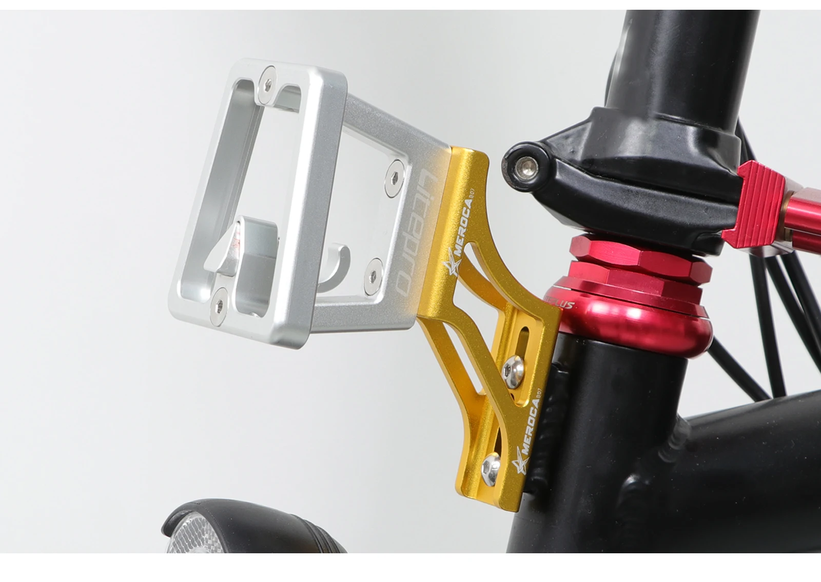 Meroca Faltrad-Fronttasche, erhöhte Basis, Aluminiumlegierung, vorderer Träger, Mount-Adapter, Raiser für Dahon Brompton Winterradfahren – Detail 6