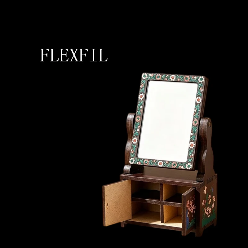 FLEXFIL Jewelry Storage Box Vintage Handmade makeup mirror Wood Accessories Gift Box Furniture bedroom tabletop storage box
