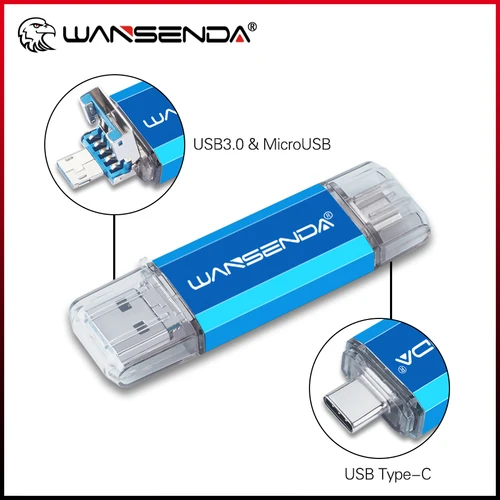 WANSENDA 3 en 1 unidad Flash OTG USB 3,0/tipo C/MicroUSB Pendrive 32GB Memory Stick 3,0 64GB 128GB 256GB 512GB FlashDisk