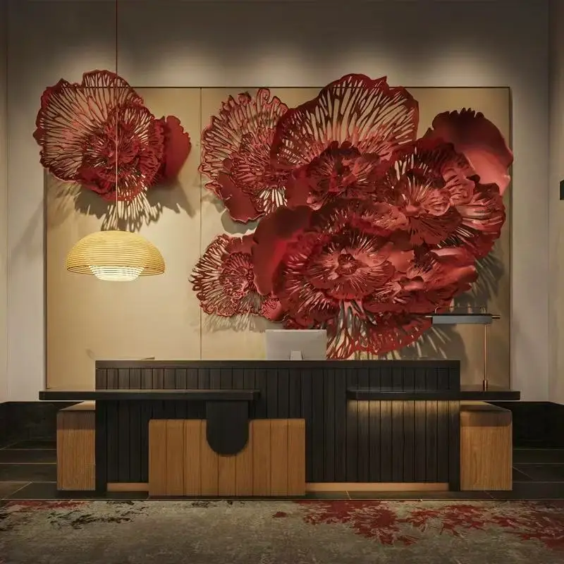 Chinese wrought iron large wall hanging big safflower pendant decoration hotel lobby living room business club KTV wall
