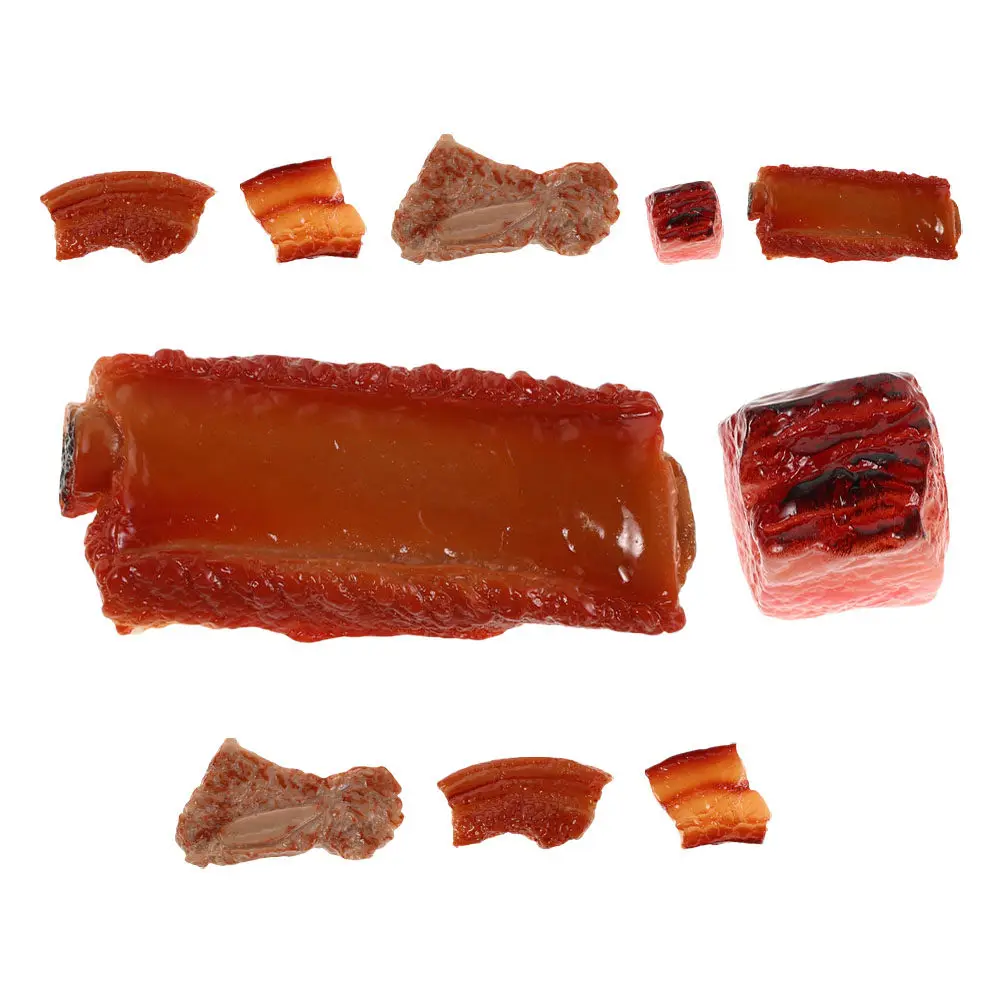 10Pcs Ultra Realistic Fake Pork Ribs Meat Ornaments Artificial Food Props for Home Decor Restaurant Display Culinary Photography