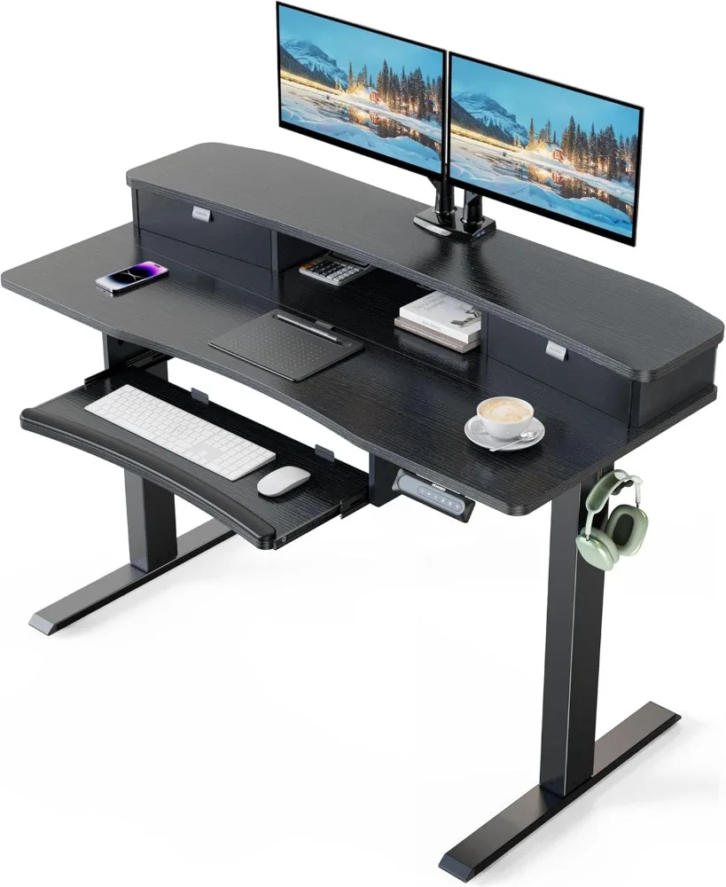 

HUANUO 48" x 26" Electric Standing Desk with 2 Drawers & 26.7" Large Keyboard Tray, C-Clamp Mount Compatible, Adjustable