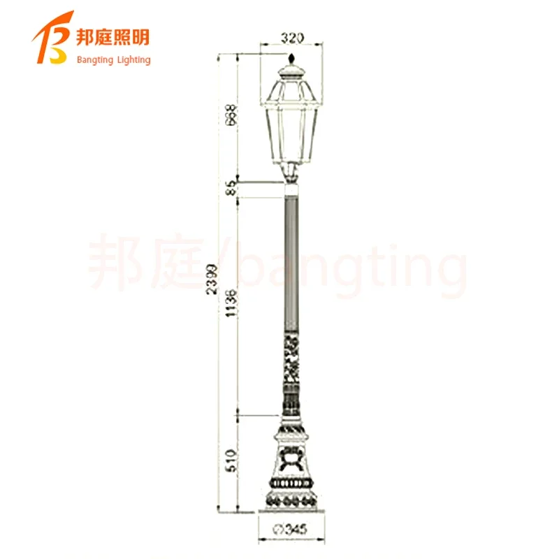 Die Cast Aluminum Top Class European Style 3.8m Modern Outdoor Garden Led Main Gate Lamp Pillar Light