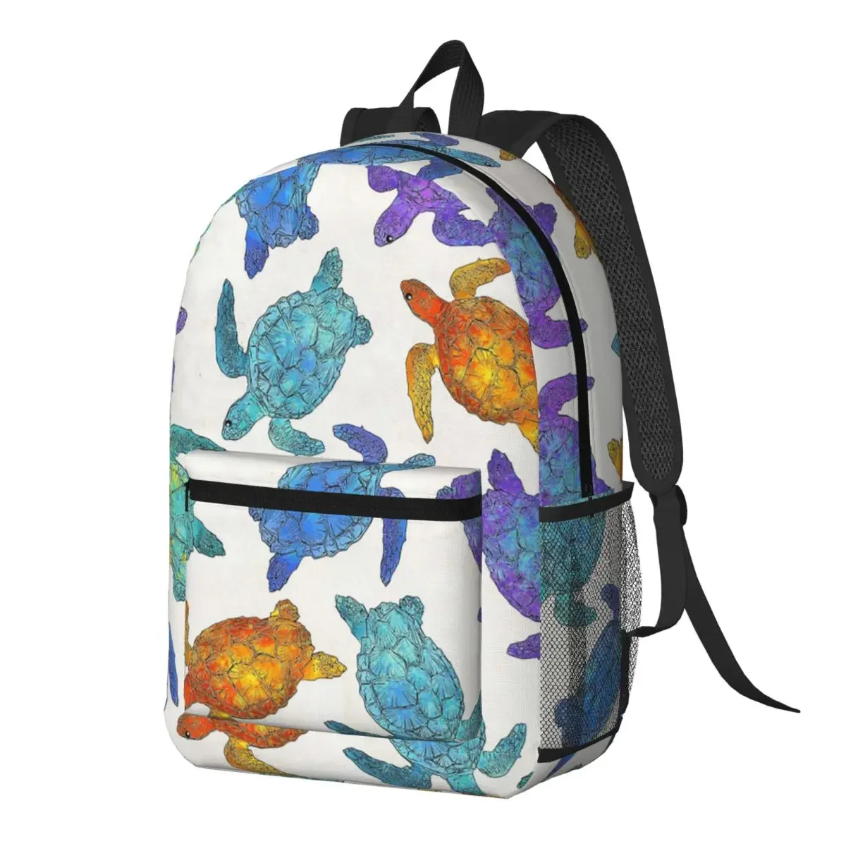 Watercolor Sea Vibrant Rainbow Turtle Backpack Daypack Large Capacity Kids BookBag School Bag Shoulder Bags for Men Women