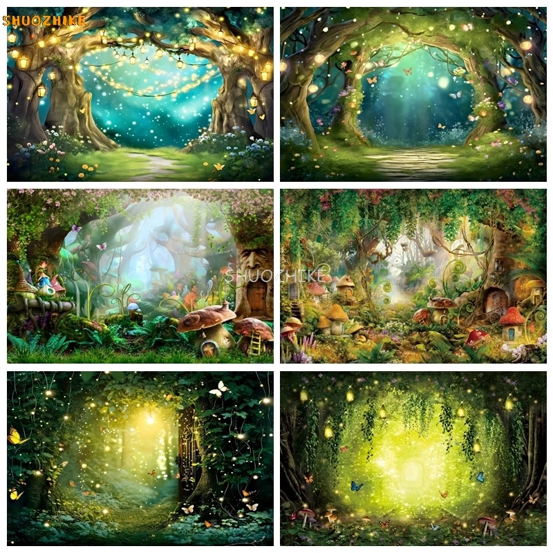 

Baby Birthday Fairy Tale Enchanted Forest Backdrop Photography Wonderland Jungle Wild Mushroom Party Background Photo Studio