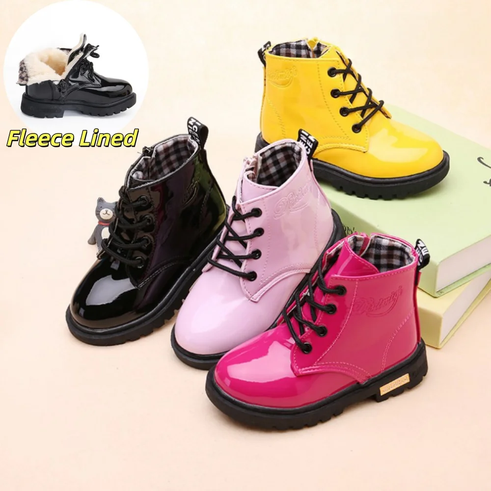 

Children's Fall/Winter Boots,Fashion Fleece-lined Ankle Boots,Thick-soled Non-slip Leather Boots,Boys' and Girls' Cotton Boots