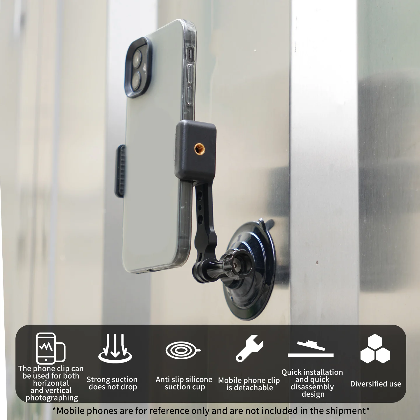 Langlebige Silikon-Aluminium-Saugnapfhalterung mit Cold Shoe Handyhalterung für GoPro DJI Action-Kamera – Schnelle Installation, wiederverwendbare Basis – Detail 2
