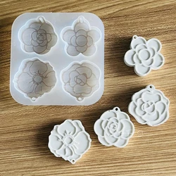 DIY Camellia Rose Pendant Silicone Mold 4-holes Flower Aromatherapy Gypsum Clay Ornaments Handmade Pendant Hanging Making Tool