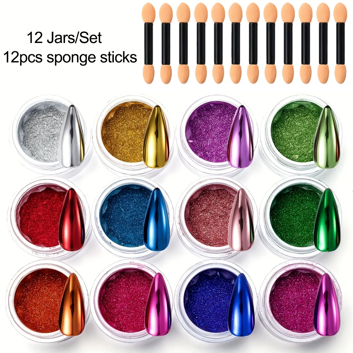 12 Color Chrome Nail Powder Se - Art Craft Mirror recension och pris