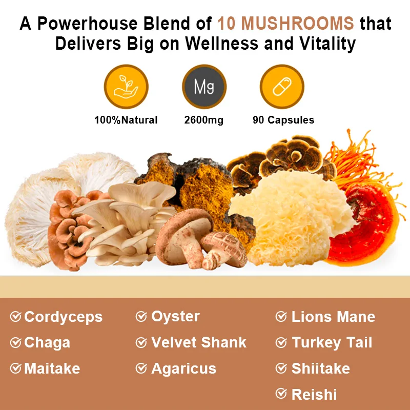 BW Reishi Ganoderma Cordyceps Militaris Sinensis Extracts Mushroom Complex Pills Energy Support Improve Health Immune System