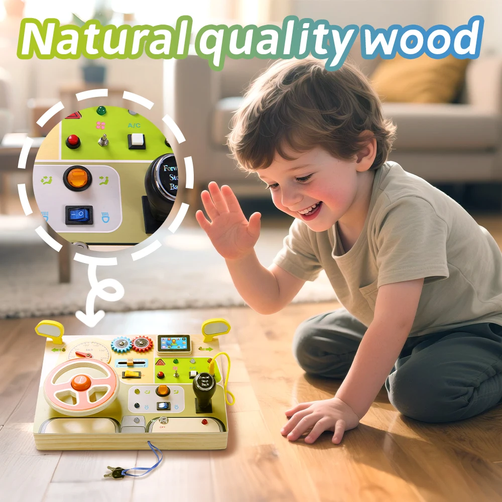 1 pz/set volante in legno bordo occupato in legno sblocco interruttore LED per attività di apprendimento prescolare dei più piccoli