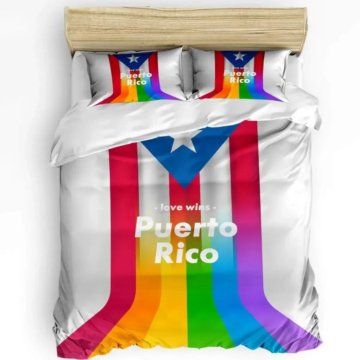 

Puerto Rico National Flag Duvet Cover Set Twin Full King Size Gay Rainbow Bedding Set Microfiber Star Love Heart Comforter Cover