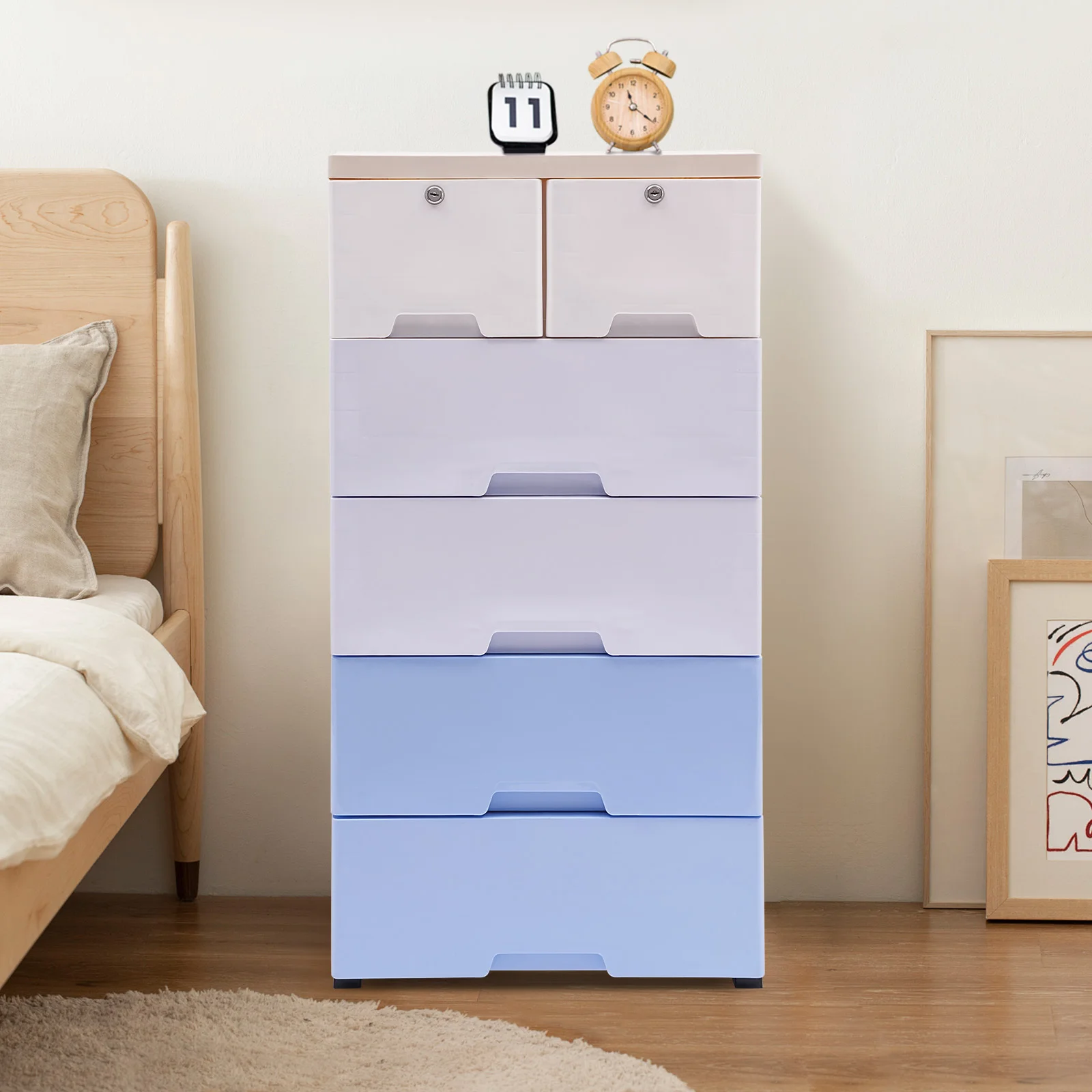 

Cabinet 50*35*102Cm-Gradient Blue For Home Living Room To Store