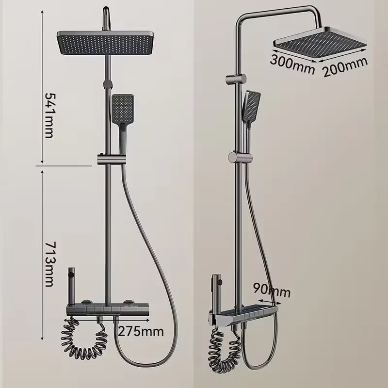 Bathroom System Digital Display Polished Brass Multiple Functions Soft Rain Shower Set Floor Stand Bath Shower Faucets