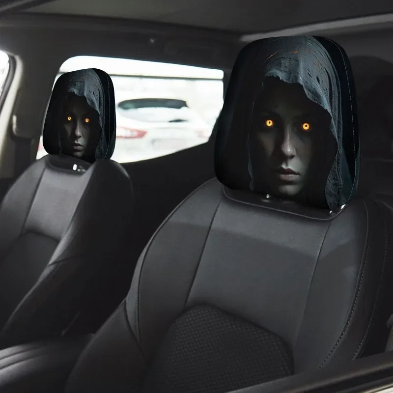 2Pcs Headrest Covers Car 2Pcs Headrest Covers Ghost 2pcs Car Headrest Covers with 2D Flat Printing—Stylish Seat Accessories and