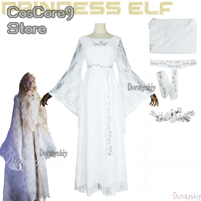 

The Ring King Movie Princess Elf Cosplay With The Long White Dress The Most Powerful Elves Helloween Cosplay disfraz Full Of Set