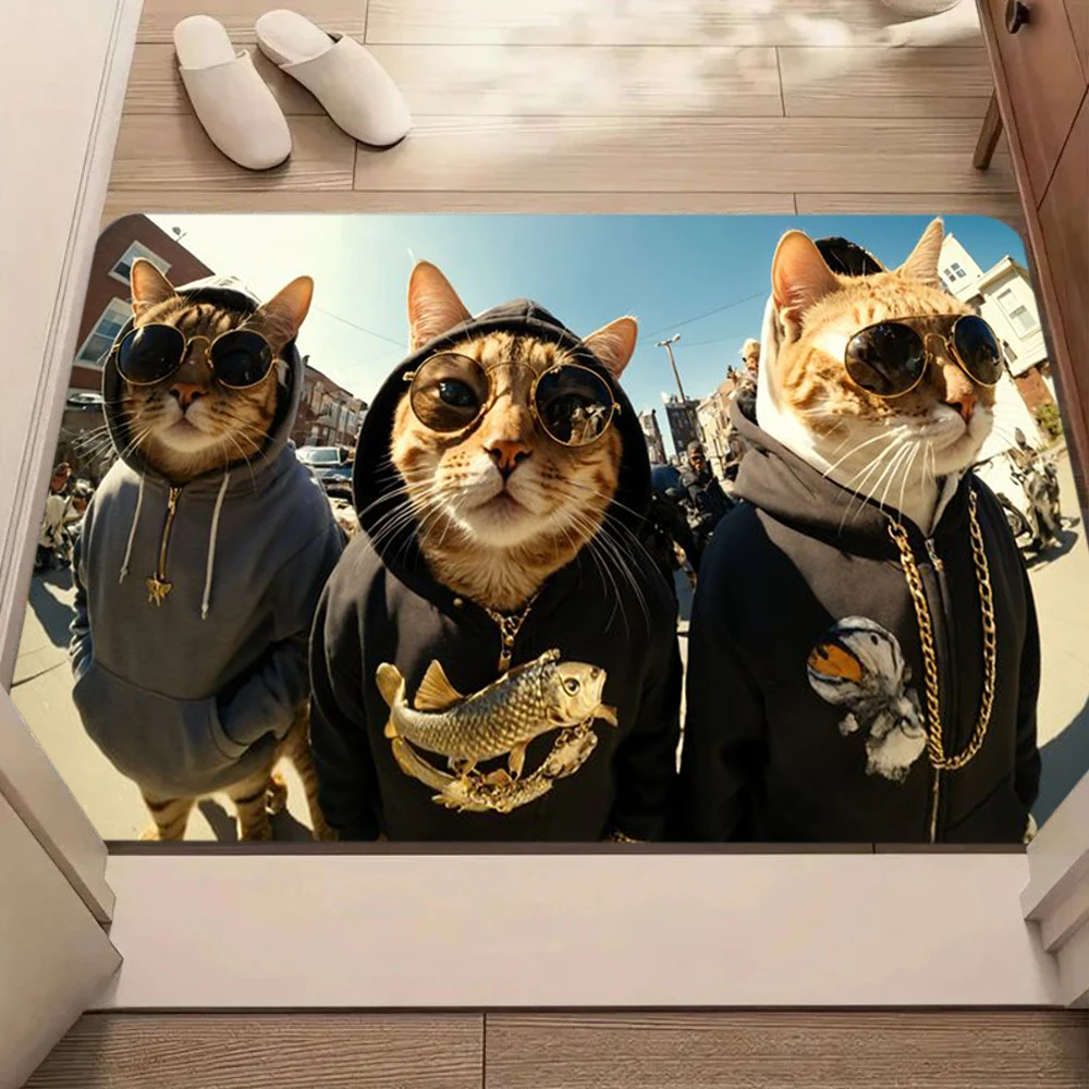 Cool Agent Cat Carpet Fashion Streetwear Rug Soft Floor Mat for Home Decoration Welcome Mat Kitchen Mat Home Door Mat