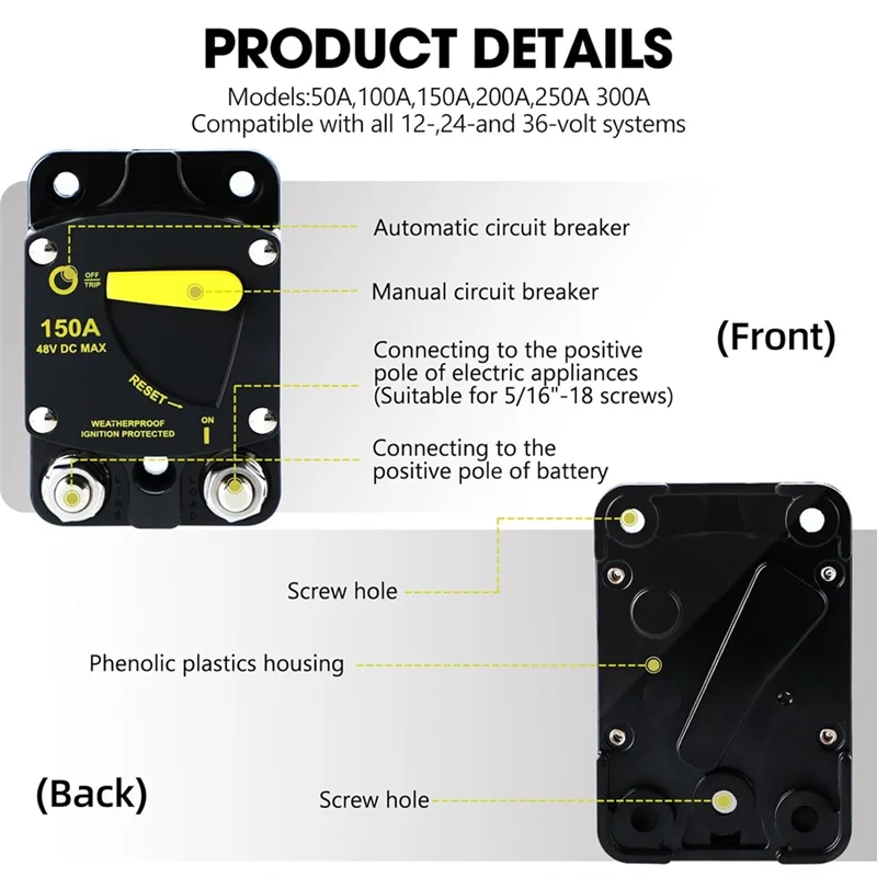 

New Arrival 150 Amp Circuit Breaker High Amperage Black For Marine Rvs Yacht Trolling Boat Battery Solar System