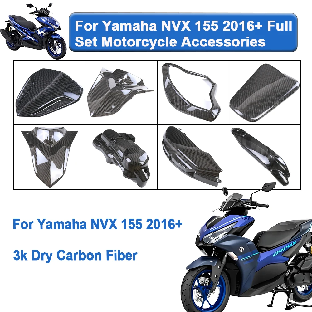 

For Yamaha NVX 155 2016+100% 3K Carbon Fiber Exhaust Pedals Side Instrument Covers Front Fairing Full Set Motorcycle Accessories