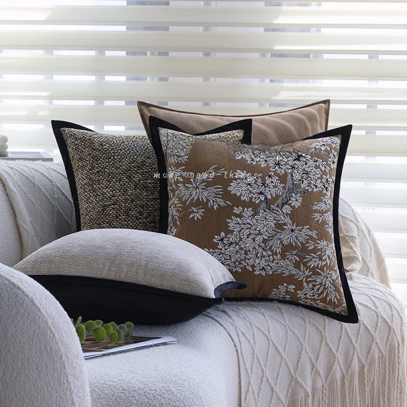 Elegant Ancient Chinese Style Sofa Pillowcase Light Luxury Beige Color Shenier Home Stay Couch Bed Headrest Simple And Refine
