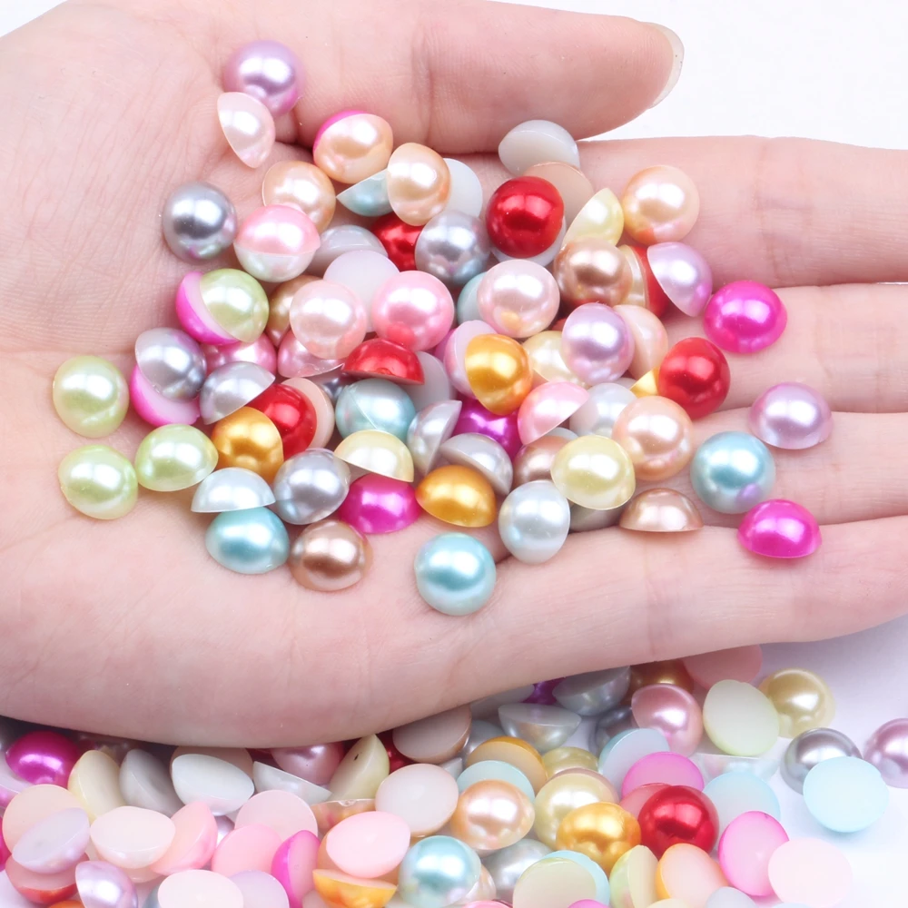 

Half Round Pearls 9mm 100pcs Many Colors Flatback Round Shiny Glue On Resin Beads DIY Jewelry Nails Art Decorations