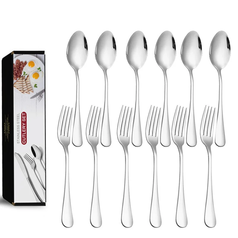 

Элегантный европейский набор столовых приборов из нержавеющей стали, 12 предметов, набор ложек и вилок, уличная посуда
