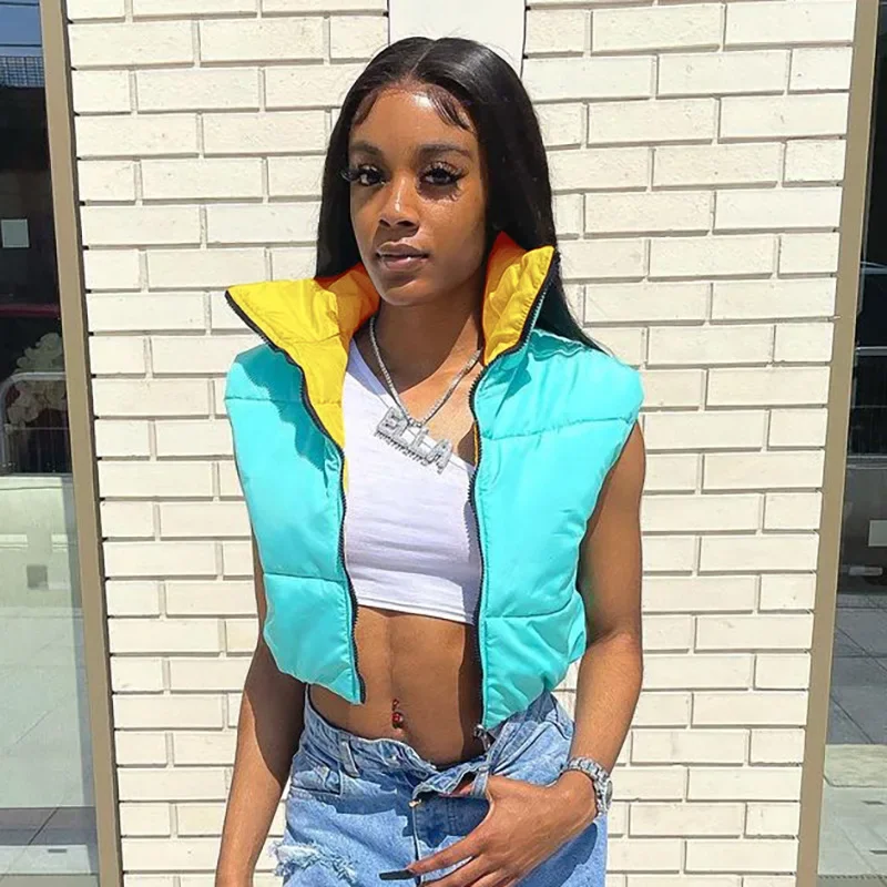 Women Down Jackets Autumn and Winter Bread Clothes Solid Sleeveless Casual Vest Coats Color Patchwork Female Jacket Waistcoat