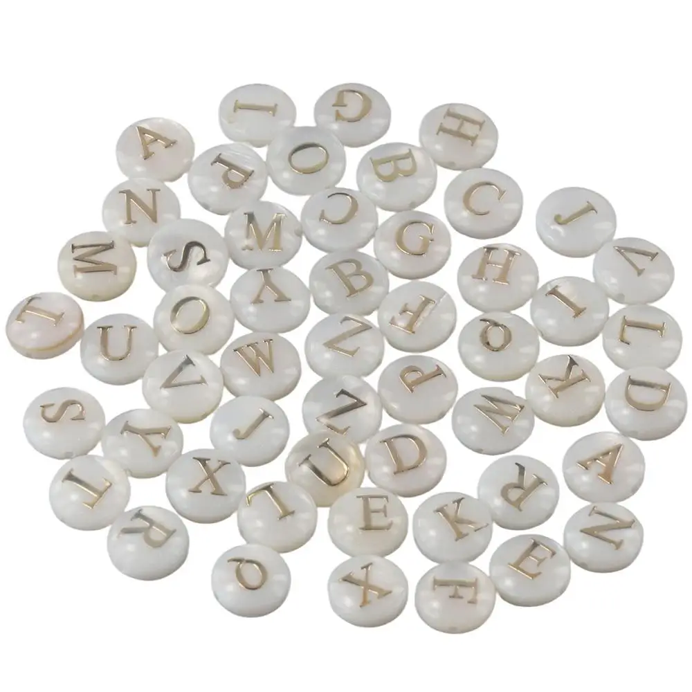 

52 Pcs Craft White Freshwater Shell Letter Beads 8mm Round Alphabet Loose Beads A-Z Letter Beads Charm for Bracelets