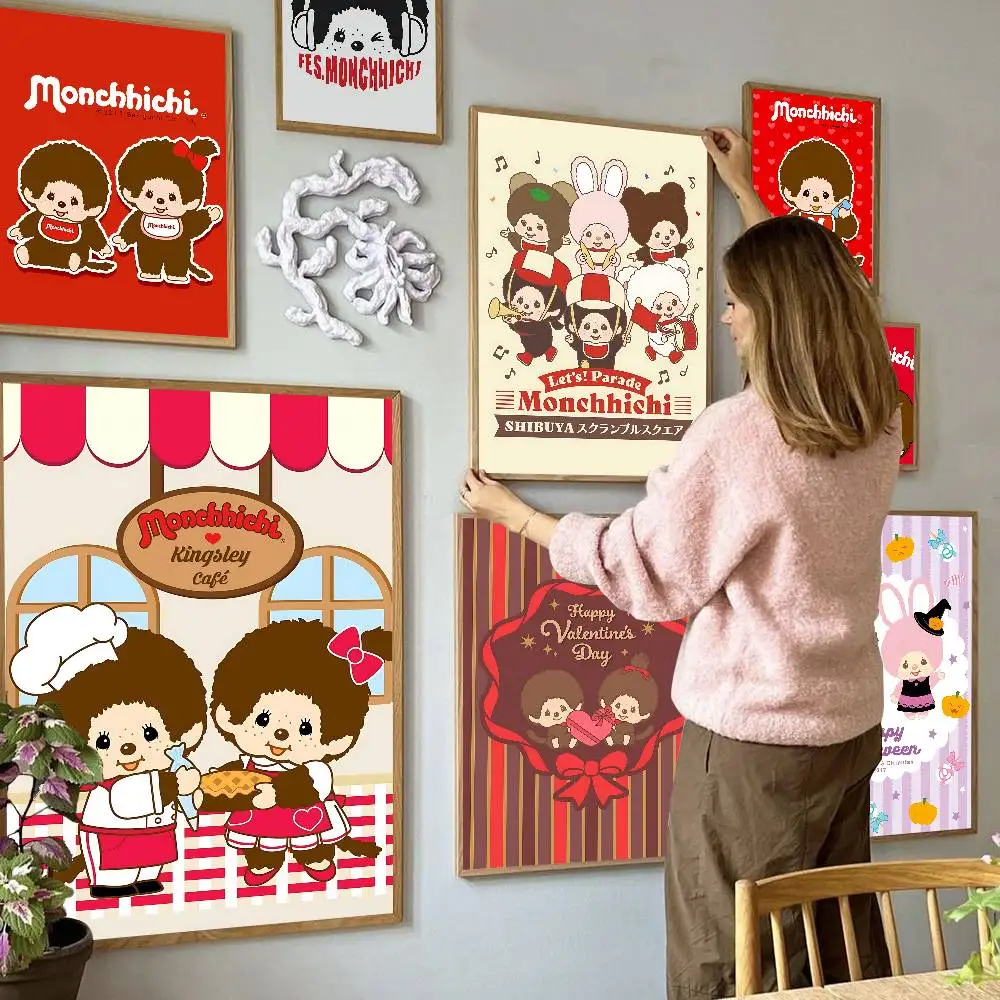 Cute M-Monchhichi Fashion Good Quality Prints and Posters Waterproof Paper Sticker Coffee House Bar Posters Wall Stickers