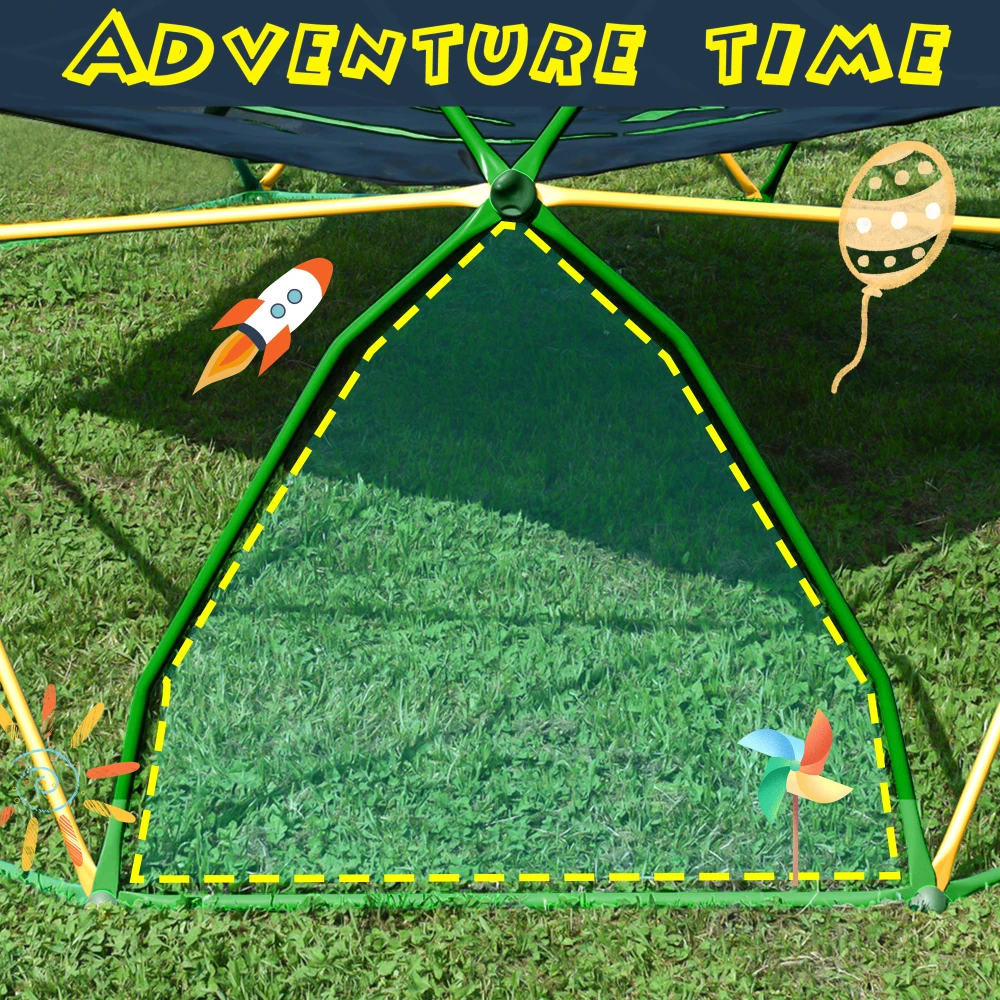 Centro giochi con scalatore a cupola geometrica da 12 piedi, torre a cupola da arrampicata per bambini con amaca, acciaio resistente alla ruggine e ai raggi UV che supporta 1000 libbre