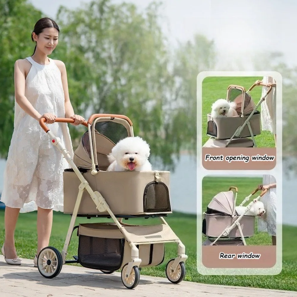 Folding Dog Stroller 360 ° Universal Front Wheel Portable Detachable Puppy Carrier Double-deck Dogs Accessories Supplies