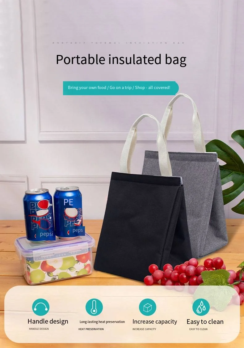 Mittagessen Tasche Wärmedämmung Lunch Box Lagerung Handtasche Einfarbig Multifunktionale Kind Schule Mittagessen Taschen Picknick Lebensmittel Beutel Neue – Detail 2