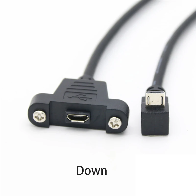 90 degree left Right angle Micro-usb port Male to Female Lock connector micro usb panel mount extension cable with screw mount